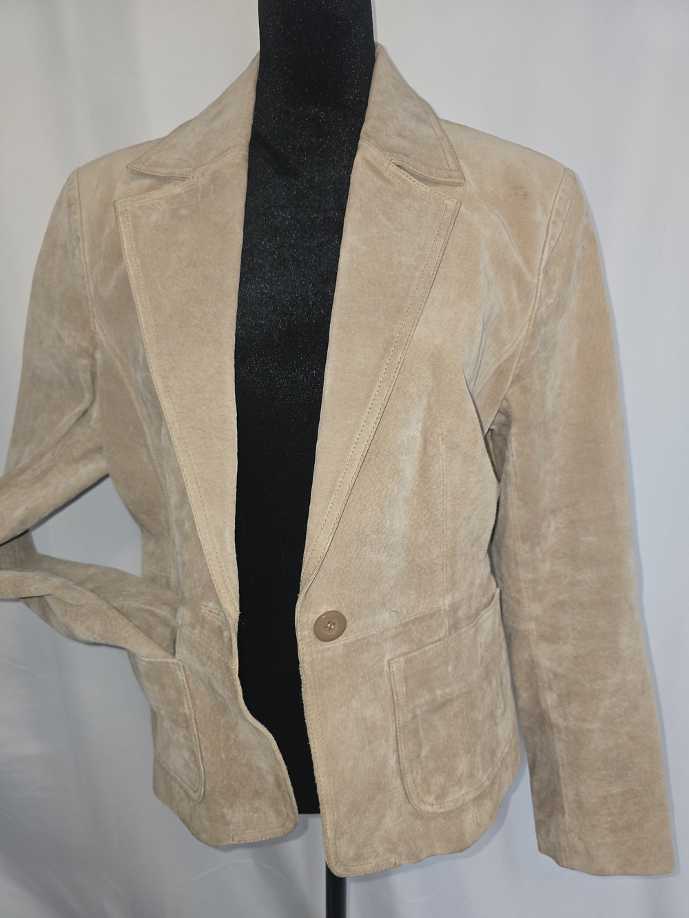 New York & Company Beige Suede Single-Button Blazer